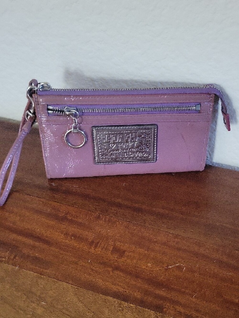 Coach Poppy Lavender Patent Zip Wallet with Silver Logo - Picture 2 of 16